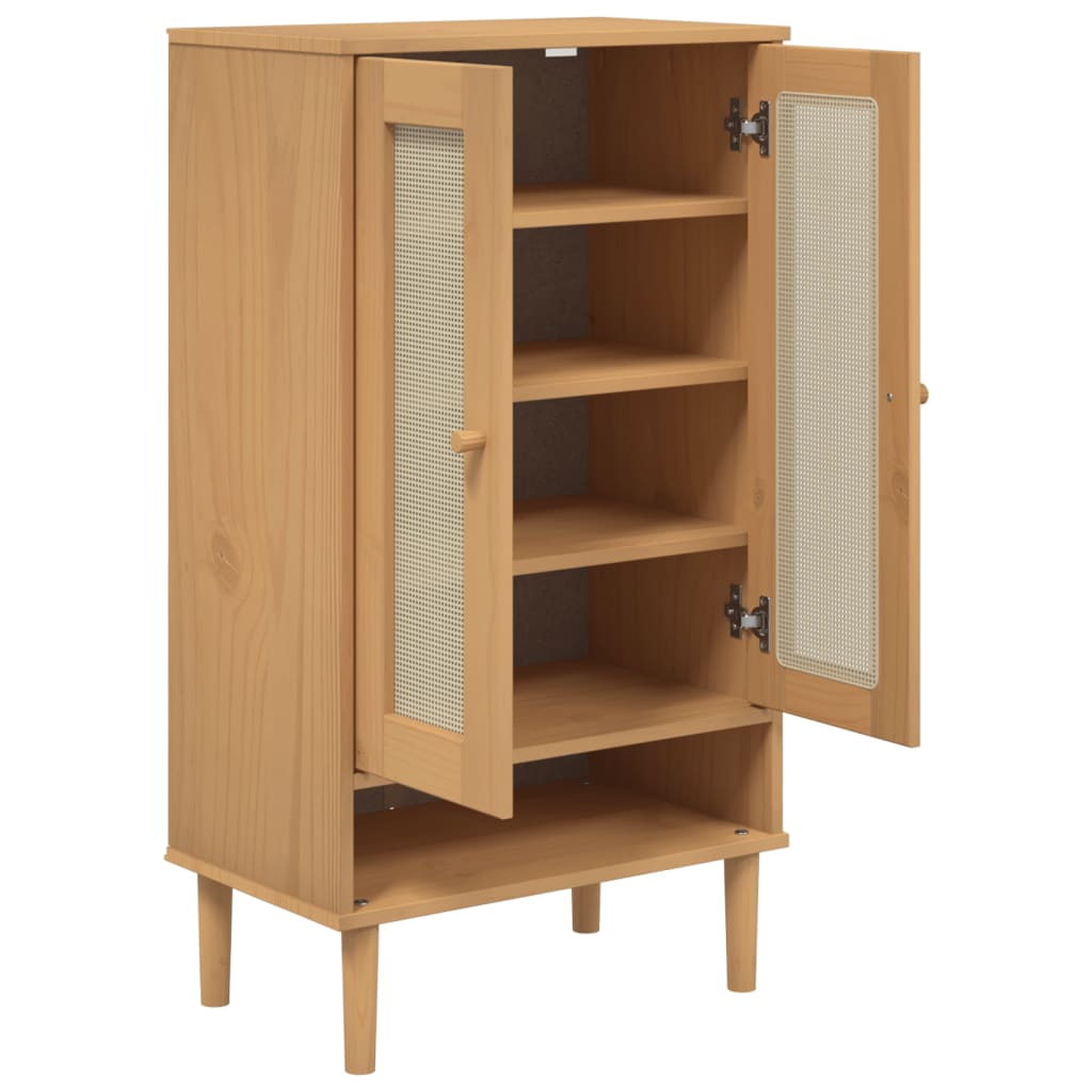 vidaXL Shoe Cabinet Accent Storage Organizer SENJA Rattan Look Solid Wood