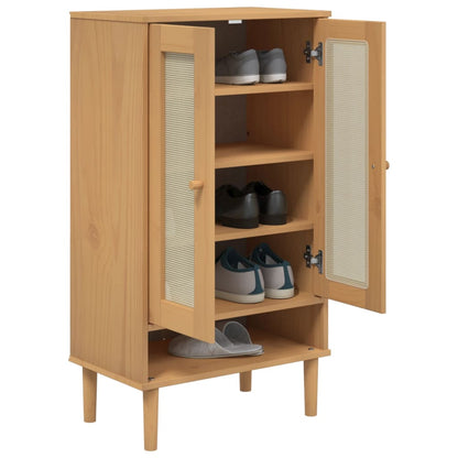 vidaXL Shoe Cabinet Accent Storage Organizer SENJA Rattan Look Solid Wood