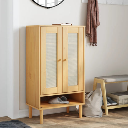 vidaXL Shoe Cabinet Accent Storage Organizer SENJA Rattan Look Solid Wood