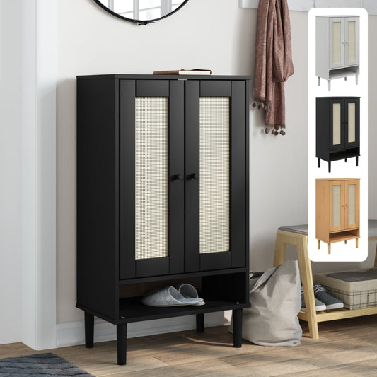 vidaXL Shoe Cabinet Accent Storage Organizer SENJA Rattan Look Solid Wood