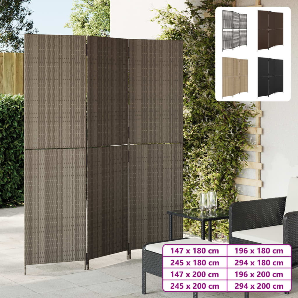 vidaXL Room Divider 5 Panels Gray Poly Rattan